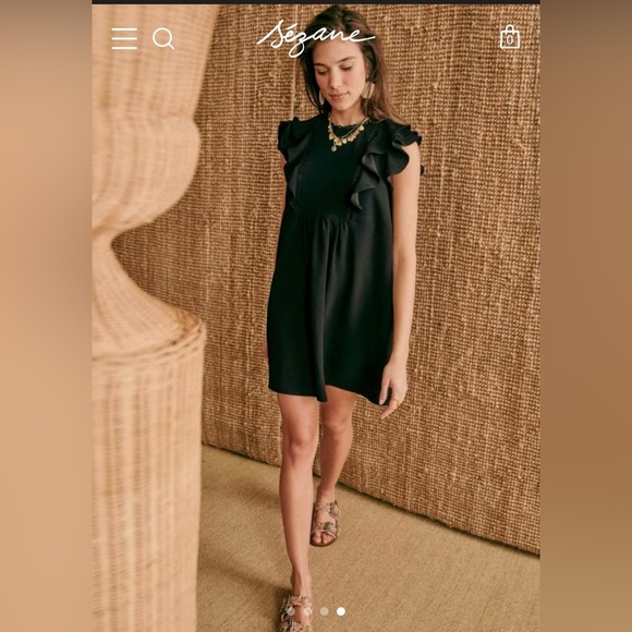 NWT Sezane Alexa in Noir Black Crepe Ruffled Mini Shift Dress LBD 44 / US 12 - Picture 1 of 16
